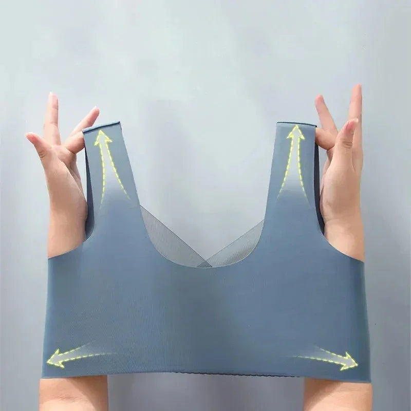 L-5XL Women Large Bra Push Up Ice Silk Seamless upper Bralette Lace Wireless Summer Bras Plus Size Top Lingerie Underwear 15019